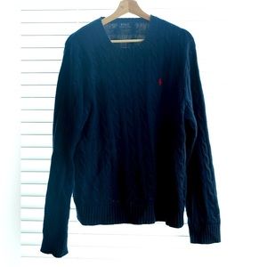 Polo navy wool sweater in sizes L for mens